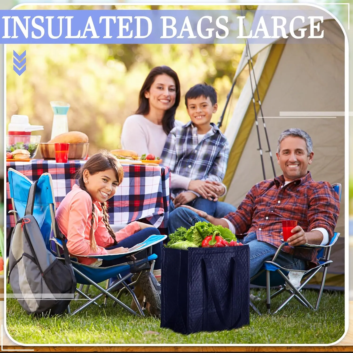 10 Pcs Insulated Shopping Bags For Groceries Large Reusable Cooler Bags Thermal Totes With Zippered Top For Hot Cold Food Delivery Refrigerator Pizza(Navy Blue)