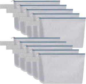 10 Pieces Cotton Canvas Makeup Bag with Bottom and Strap, Multi-Purpose Cosmetic Bag with Zipper Travel Toiletry Pouch, Blank DIY Craft Bag (Grey, L)