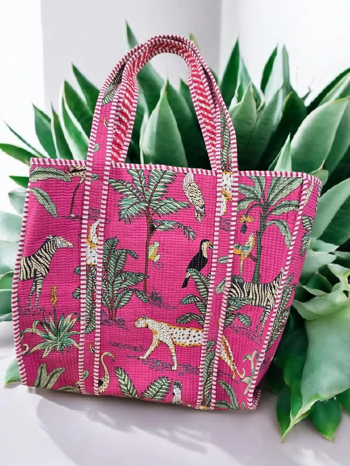 100% Cotton Quilted Tote Bag –Handmade Shoulder Bag Animal Print Lightweight for Shopping, Travel & Daily Use