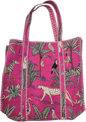 100% Cotton Quilted Tote Bag –Handmade Shoulder Bag Animal Print Lightweight for Shopping, Travel & Daily Use