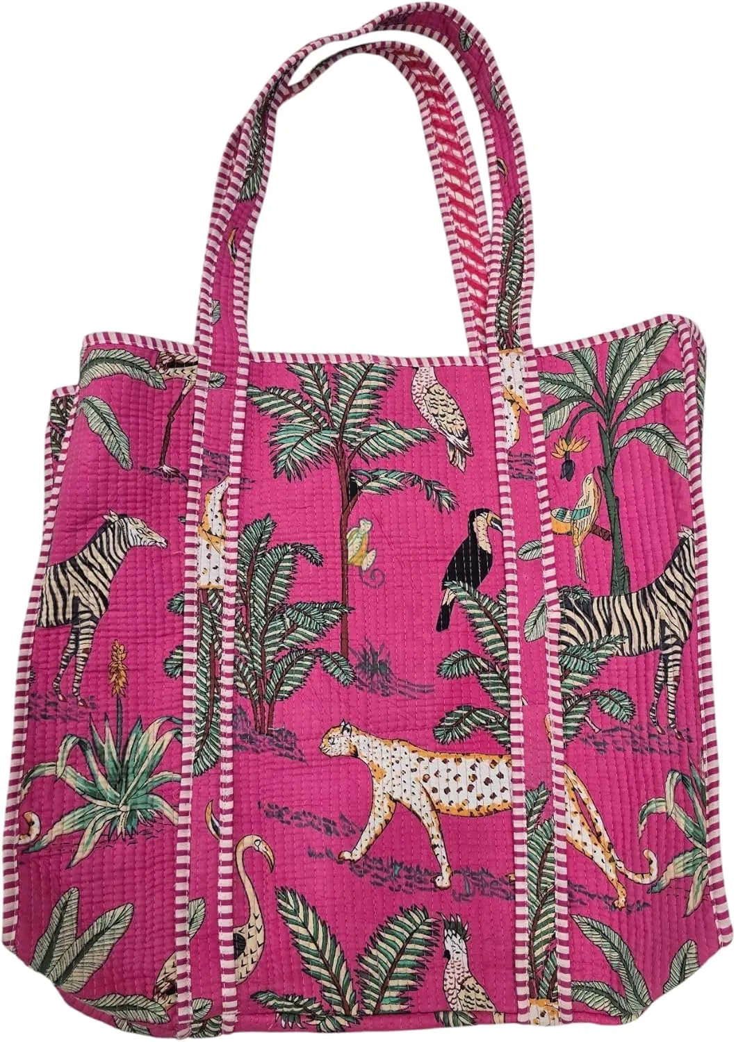 100% Cotton Quilted Tote Bag –Handmade Shoulder Bag Animal Print Lightweight for Shopping, Travel & Daily Use