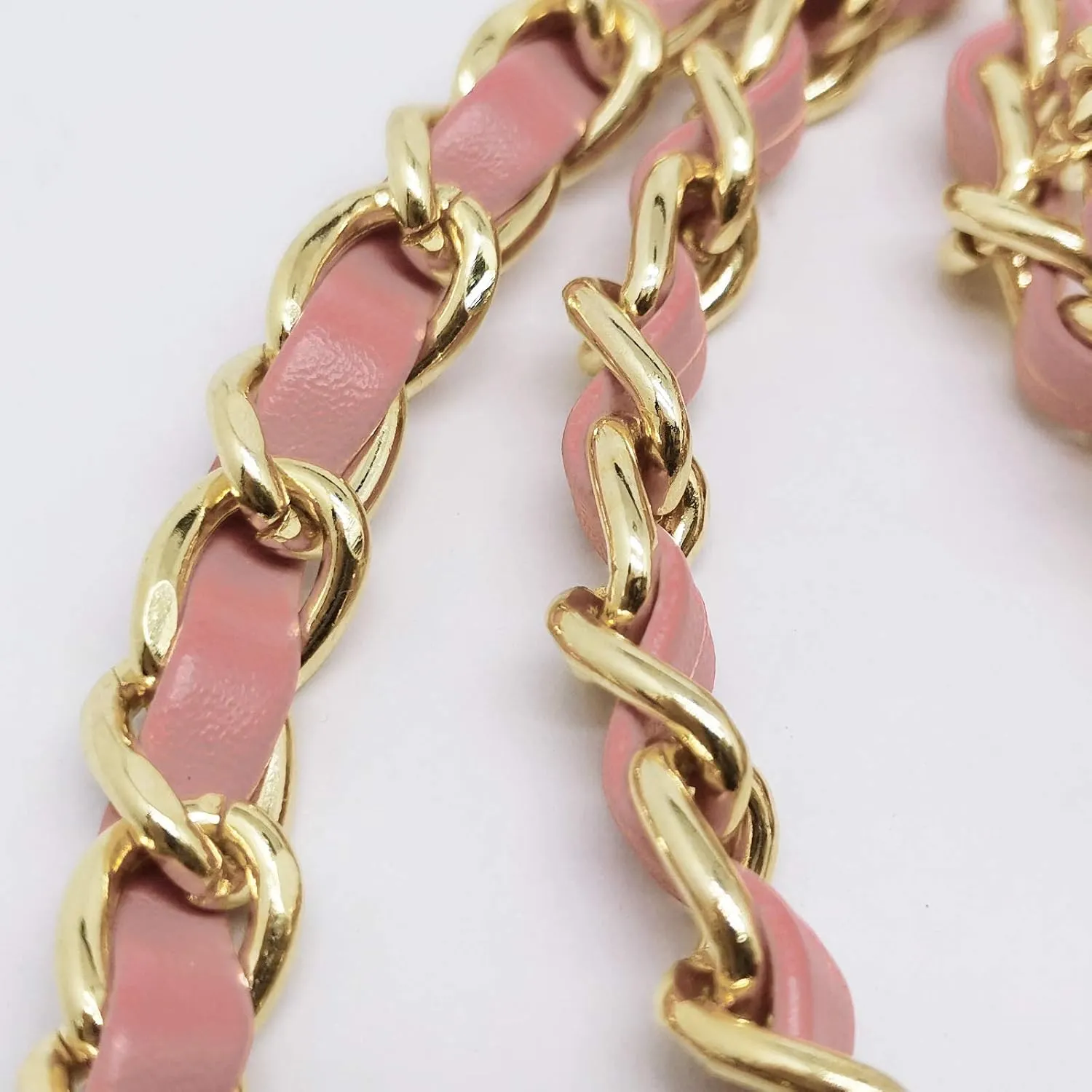 120cm/47 Inch Synthetic Leather Metal Chain Replacement DIY Flat Chain Strap Handbag Accessories Replacement Metal   Leather Pink - 7 (1 Pcs)