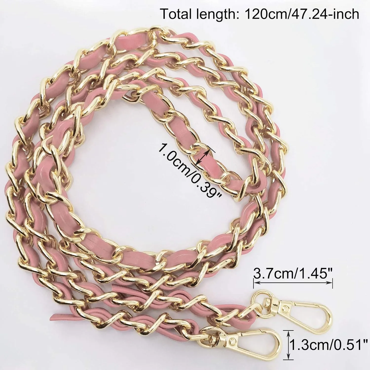 120cm/47 Inch Synthetic Leather Metal Chain Replacement DIY Flat Chain Strap Handbag Accessories Replacement Metal   Leather Pink - 7 (1 Pcs)