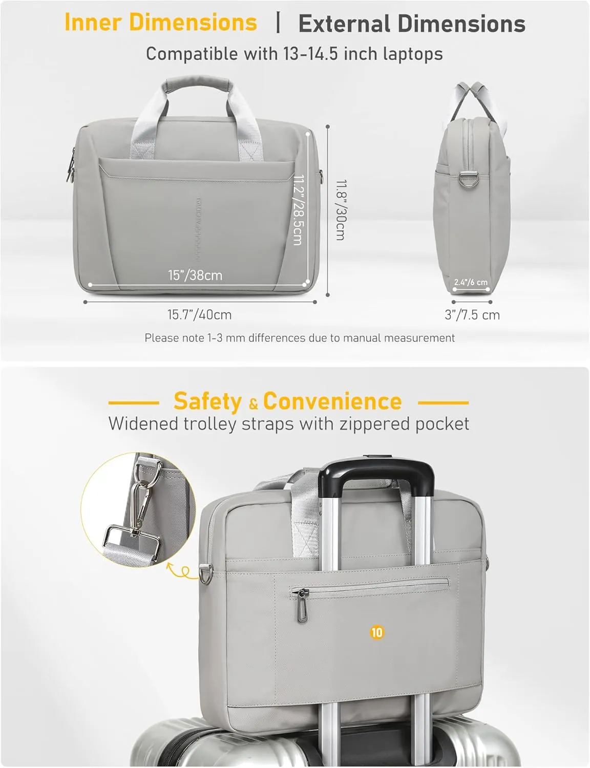 13-14 Inch Granulated Shoulder Portable Laptop Bag, Compatible with MacBook Pro 14 M4/M3/M2/M1, ASUS Chromebook Flip CX1, HP 14" Laptop, Crossbody Laptop Bag, Silk Grey