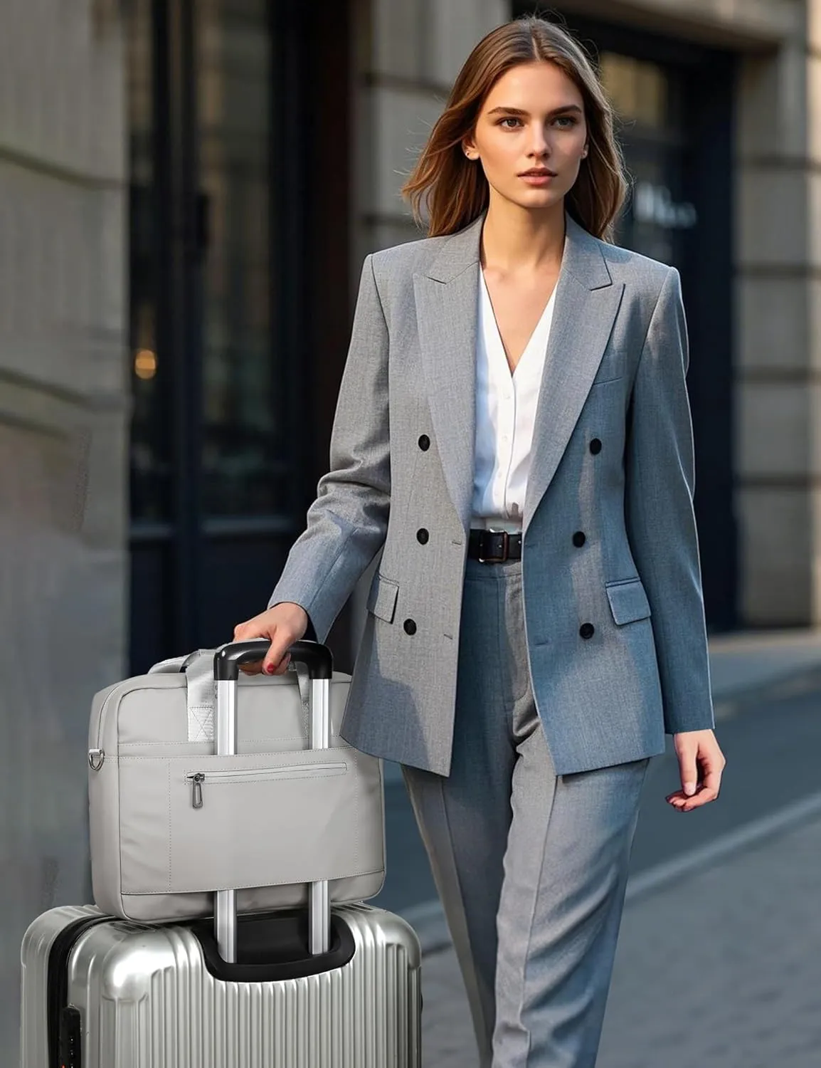 13-14 Inch Granulated Shoulder Portable Laptop Bag, Compatible with MacBook Pro 14 M4/M3/M2/M1, ASUS Chromebook Flip CX1, HP 14" Laptop, Crossbody Laptop Bag, Silk Grey