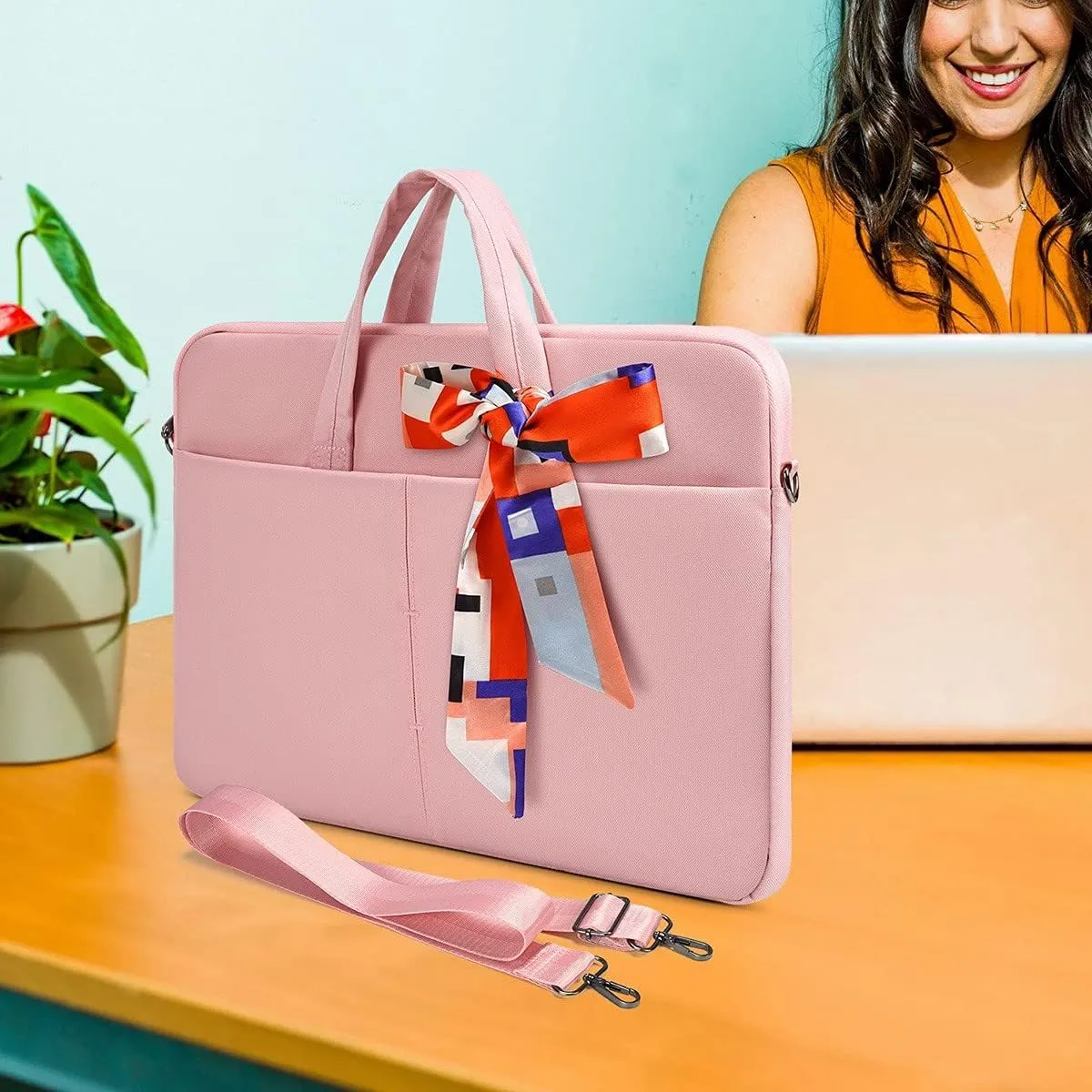 14-15 Inch Laptop Sleeve Shoulder Bag Women Ladies Briefcase for Macbook Pro 14" M4/M3/M2/M1, Macbook Air 15 M4/M3, HP Pavilion 14, Lenovo ASUS Chromebook 14, Dell Inspiron 14, Acer Carrying Case,Pink