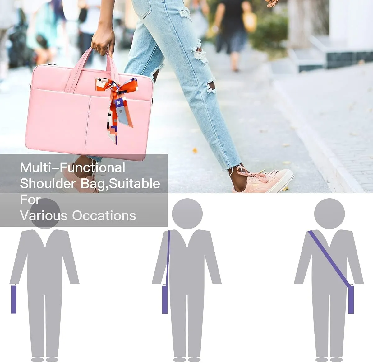 14-15 Inch Laptop Sleeve Shoulder Bag Women Ladies Briefcase for Macbook Pro 14" M4/M3/M2/M1, Macbook Air 15 M4/M3, HP Pavilion 14, Lenovo ASUS Chromebook 14, Dell Inspiron 14, Acer Carrying Case,Pink