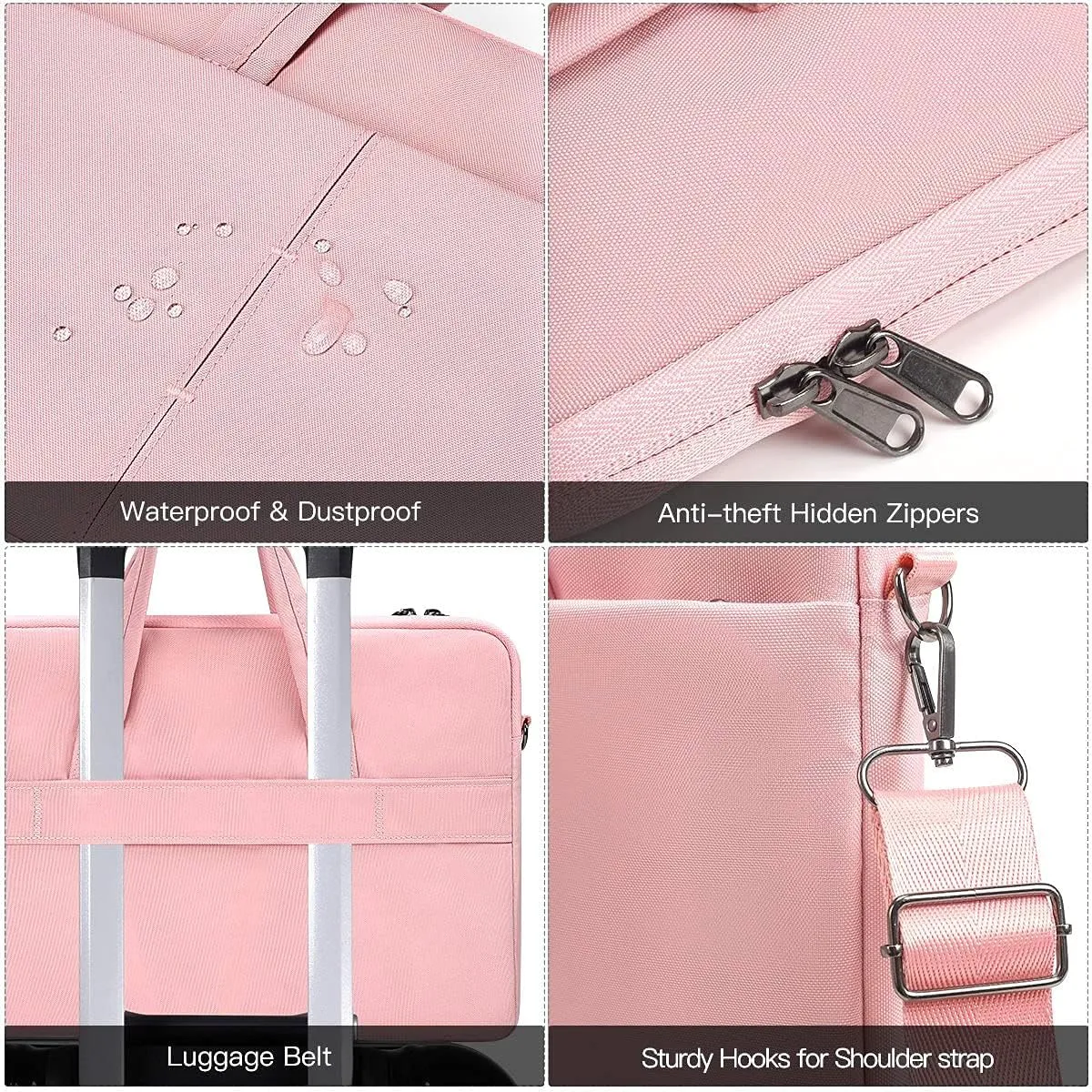 14-15 Inch Laptop Sleeve Shoulder Bag Women Ladies Briefcase for Macbook Pro 14" M4/M3/M2/M1, Macbook Air 15 M4/M3, HP Pavilion 14, Lenovo ASUS Chromebook 14, Dell Inspiron 14, Acer Carrying Case,Pink