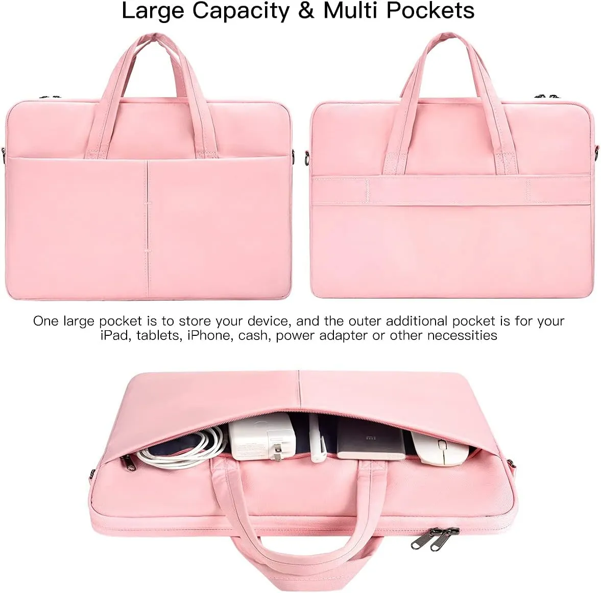 14-15 Inch Laptop Sleeve Shoulder Bag Women Ladies Briefcase for Macbook Pro 14" M4/M3/M2/M1, Macbook Air 15 M4/M3, HP Pavilion 14, Lenovo ASUS Chromebook 14, Dell Inspiron 14, Acer Carrying Case,Pink