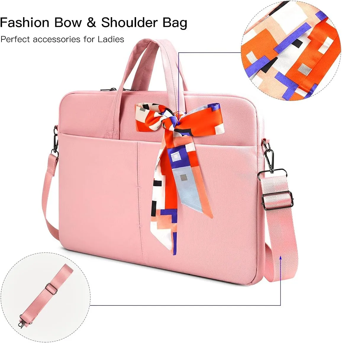 14-15 Inch Laptop Sleeve Shoulder Bag Women Ladies Briefcase for Macbook Pro 14" M4/M3/M2/M1, Macbook Air 15 M4/M3, HP Pavilion 14, Lenovo ASUS Chromebook 14, Dell Inspiron 14, Acer Carrying Case,Pink