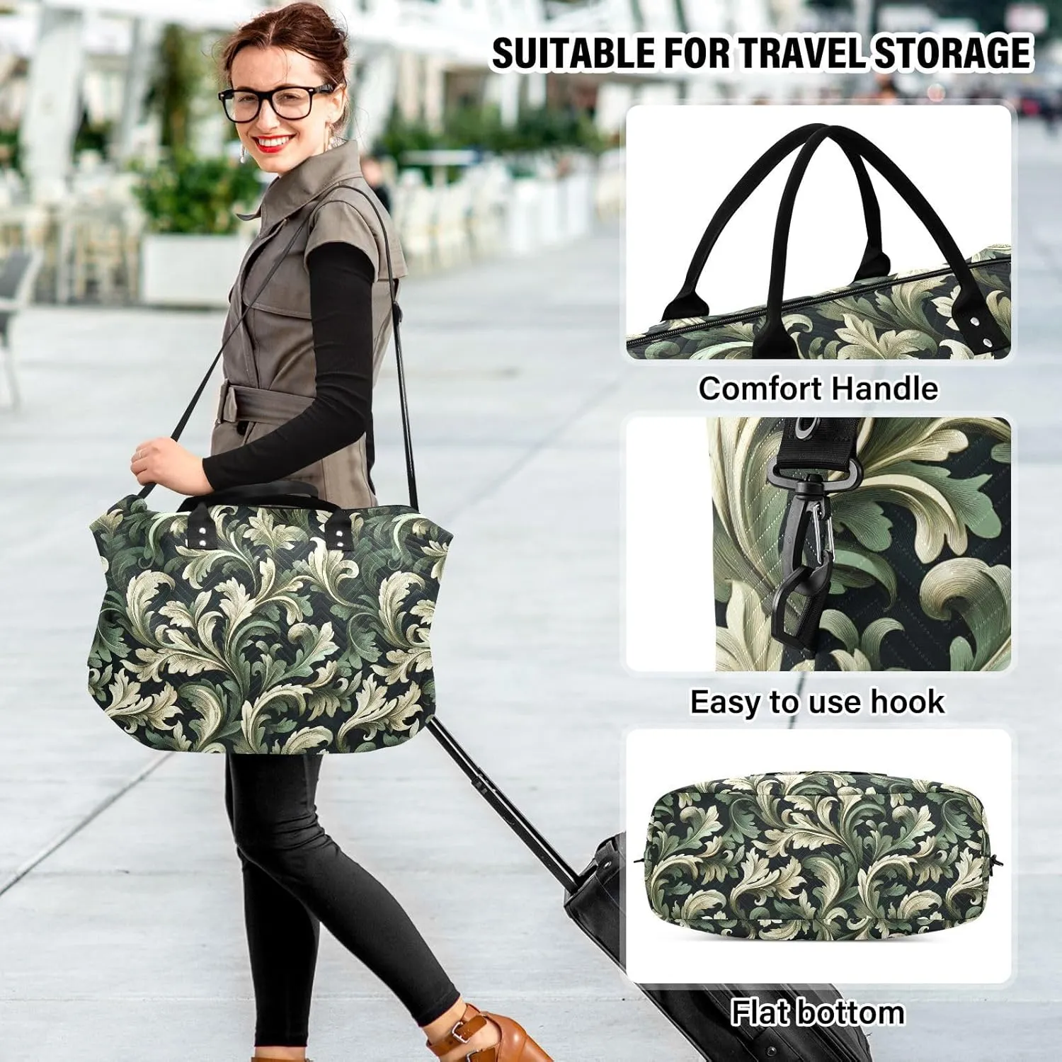 2-Piece Travel Organizer Set - Wave Quilted Expandable Duffel Bag with Detachable Toiletry Pouch, TSA-Compliant Carry-On for Gym/Camping/Airplane, Acanthus Leaf (4)