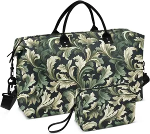 2-Piece Travel Organizer Set - Wave Quilted Expandable Duffel Bag with Detachable Toiletry Pouch, TSA-Compliant Carry-On for Gym/Camping/Airplane, Acanthus Leaf (4)