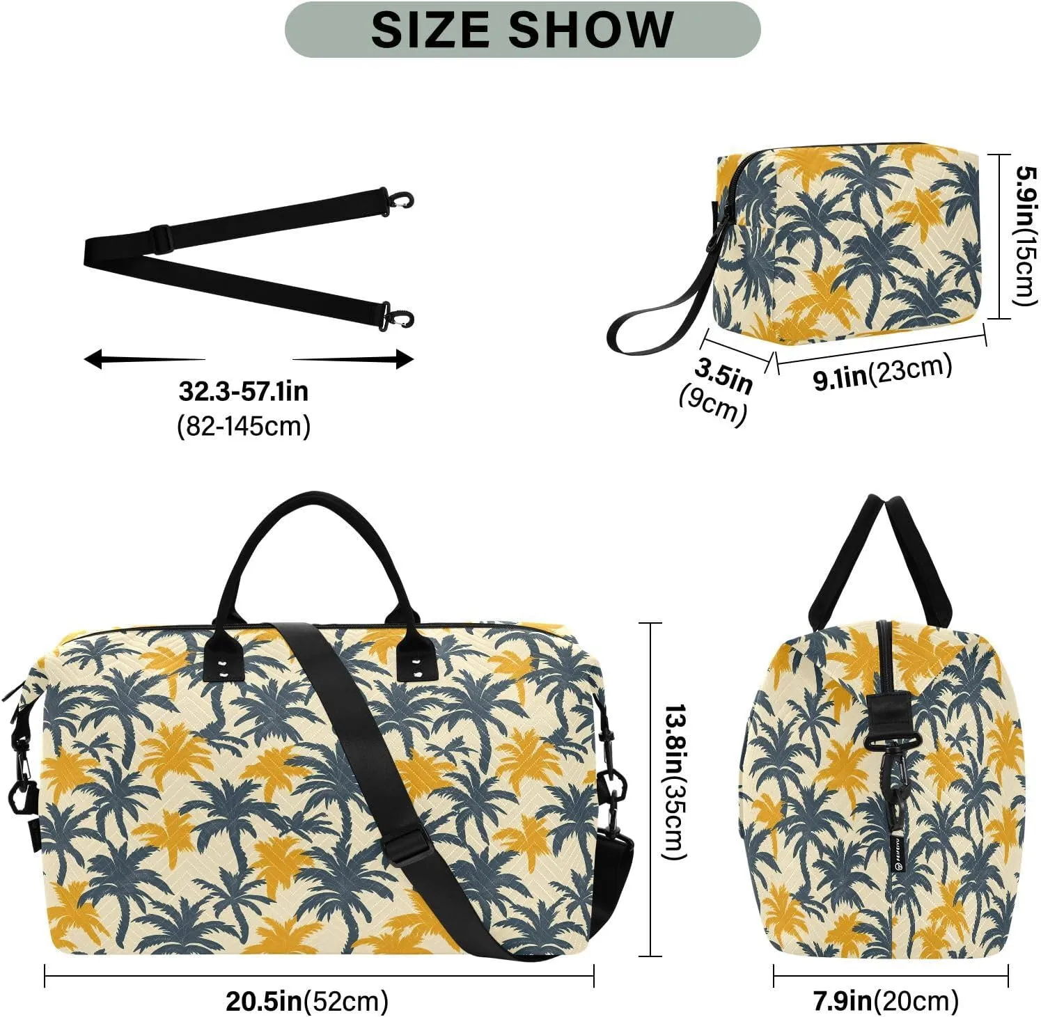 2-Piece Travel Organizer Set - Wave Quilted Expandable Duffel Bag with Detachable Toiletry Pouch, TSA-Compliant Carry-On for Gym/Camping/Airplane, Coconut Pattern (4)