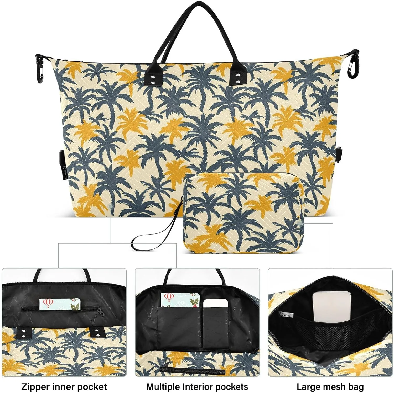 2-Piece Travel Organizer Set - Wave Quilted Expandable Duffel Bag with Detachable Toiletry Pouch, TSA-Compliant Carry-On for Gym/Camping/Airplane, Coconut Pattern (4)