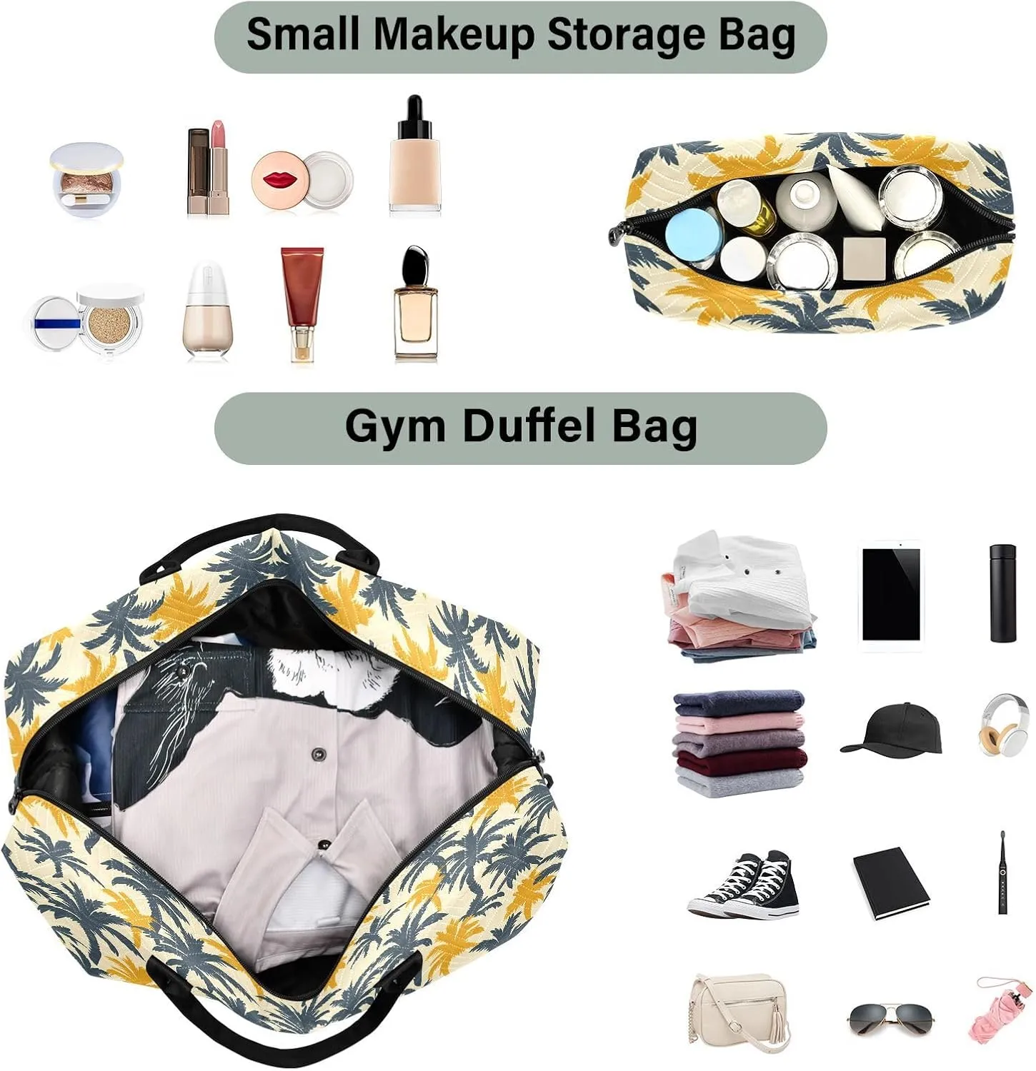 2-Piece Travel Organizer Set - Wave Quilted Expandable Duffel Bag with Detachable Toiletry Pouch, TSA-Compliant Carry-On for Gym/Camping/Airplane, Coconut Pattern (4)