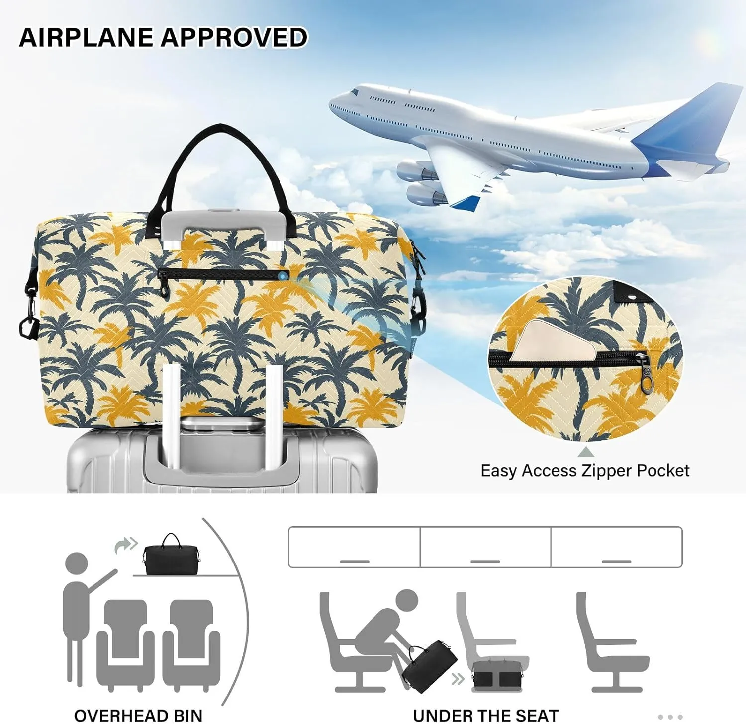 2-Piece Travel Organizer Set - Wave Quilted Expandable Duffel Bag with Detachable Toiletry Pouch, TSA-Compliant Carry-On for Gym/Camping/Airplane, Coconut Pattern (4)