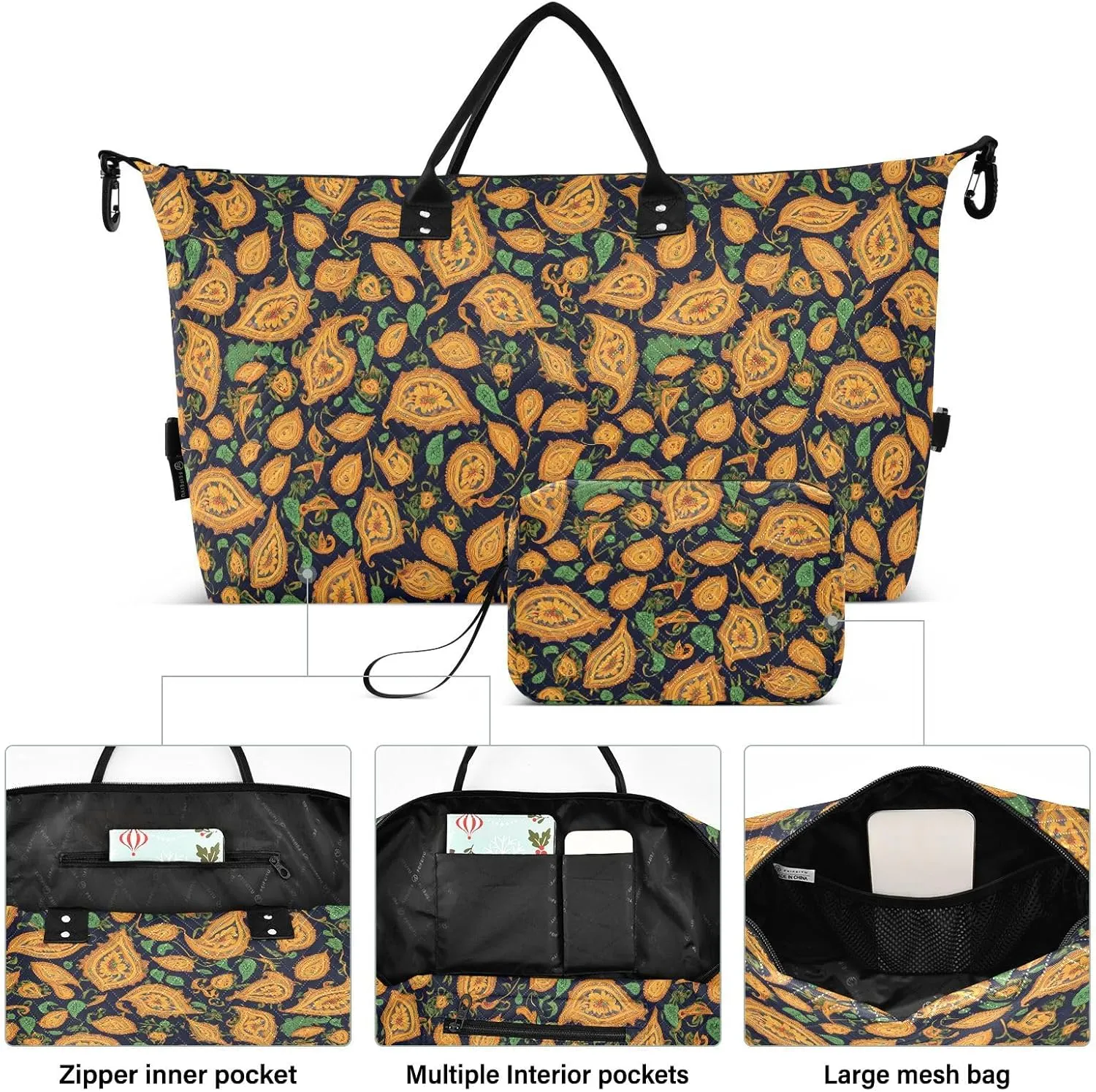 2-Piece Travel Organizer Set - Wave Quilted Expandable Duffel Bag with Detachable Toiletry Pouch, TSA-Compliant Carry-On for Gym/Camping/Airplane, Paisley Pattern (9)