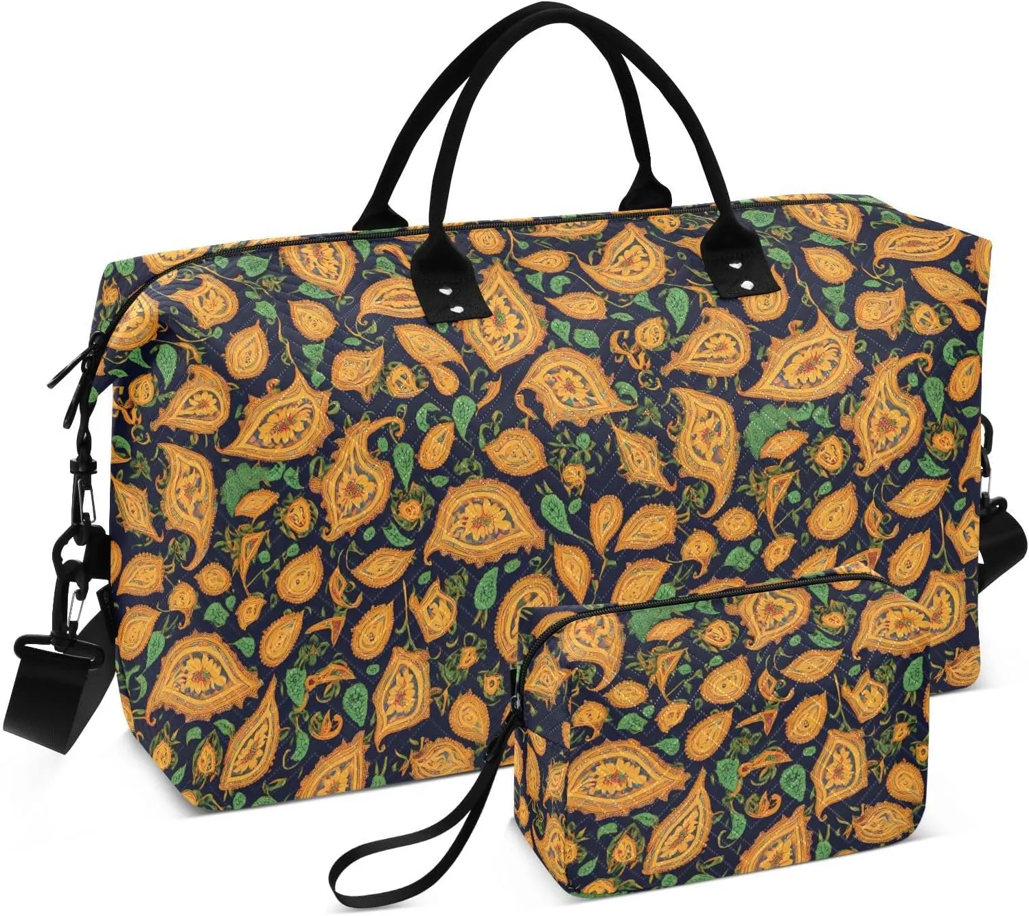 2-Piece Travel Organizer Set - Wave Quilted Expandable Duffel Bag with Detachable Toiletry Pouch, TSA-Compliant Carry-On for Gym/Camping/Airplane, Paisley Pattern (9)