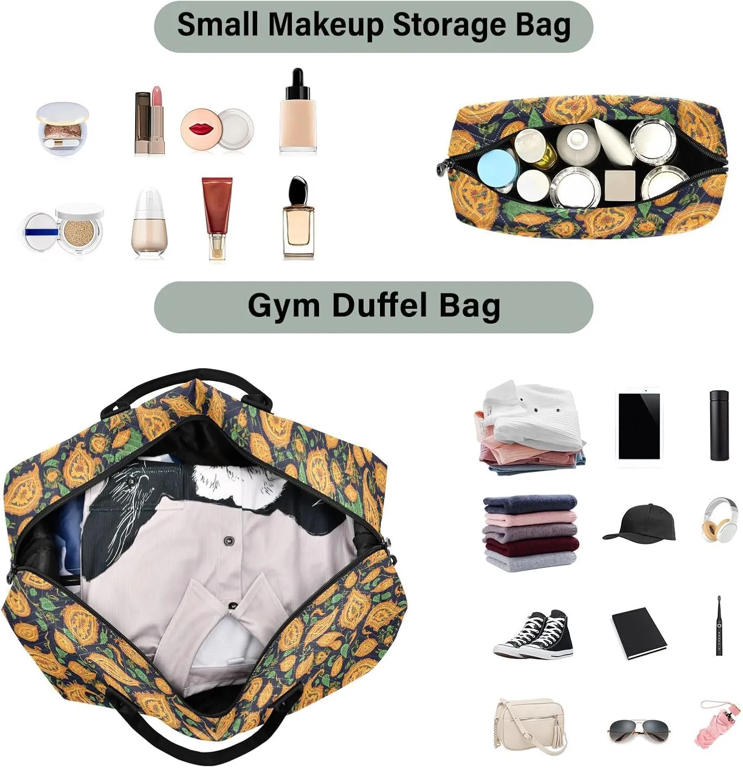 2-Piece Travel Organizer Set - Wave Quilted Expandable Duffel Bag with Detachable Toiletry Pouch, TSA-Compliant Carry-On for Gym/Camping/Airplane, Paisley Pattern (9)