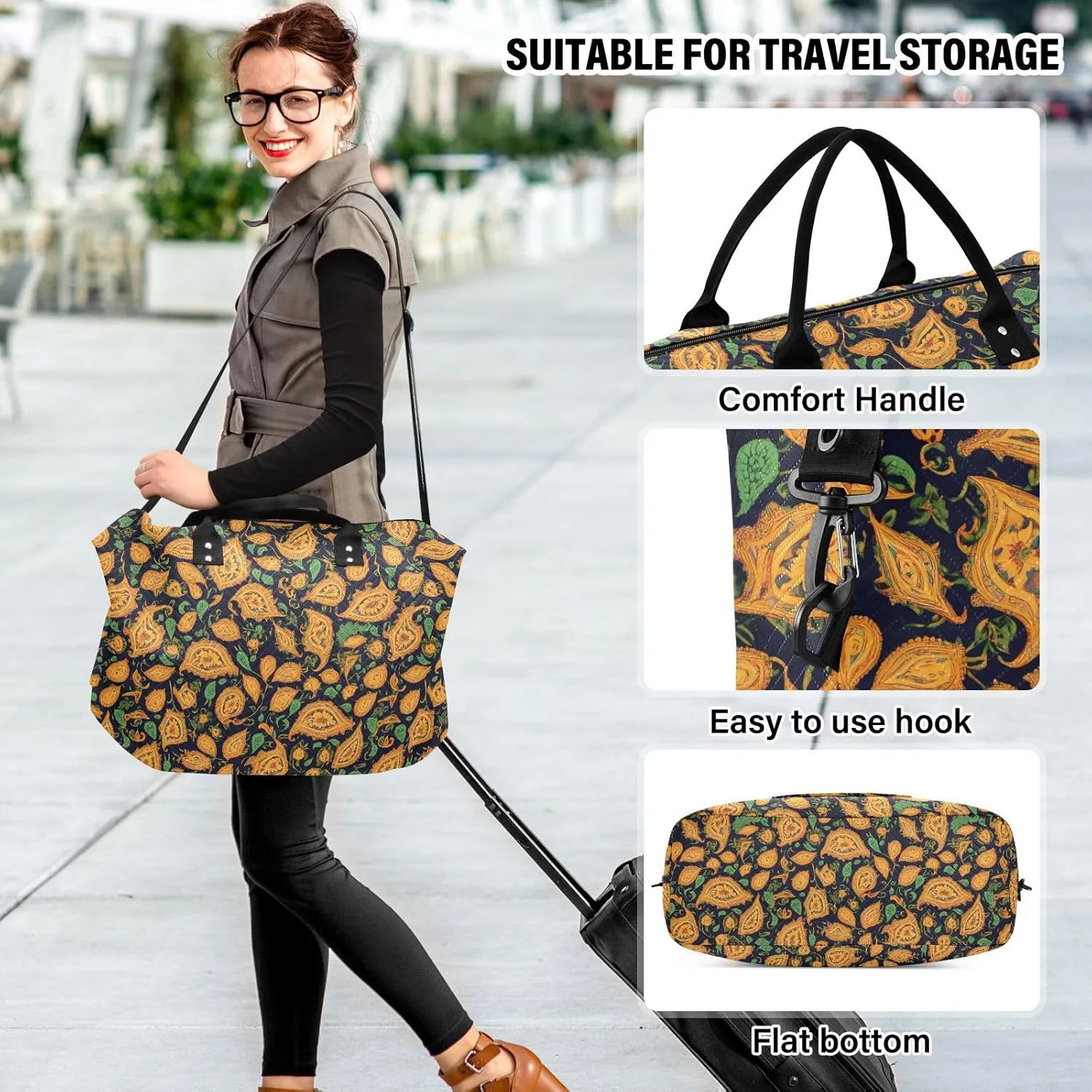 2-Piece Travel Organizer Set - Wave Quilted Expandable Duffel Bag with Detachable Toiletry Pouch, TSA-Compliant Carry-On for Gym/Camping/Airplane, Paisley Pattern (9)