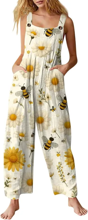 2025 Summer Overalls for Women Loose Fit Wide Leg Women's Jumpsuits, Rompers & Overalls Boho Floral Cute Outfits