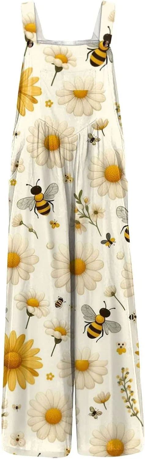 2025 Summer Overalls for Women Loose Fit Wide Leg Women's Jumpsuits, Rompers & Overalls Boho Floral Cute Outfits