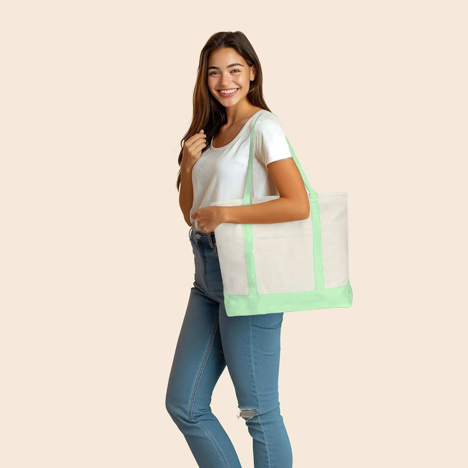 22" Heavy Duty Cotton Canvas Tote Bag (Zippered)