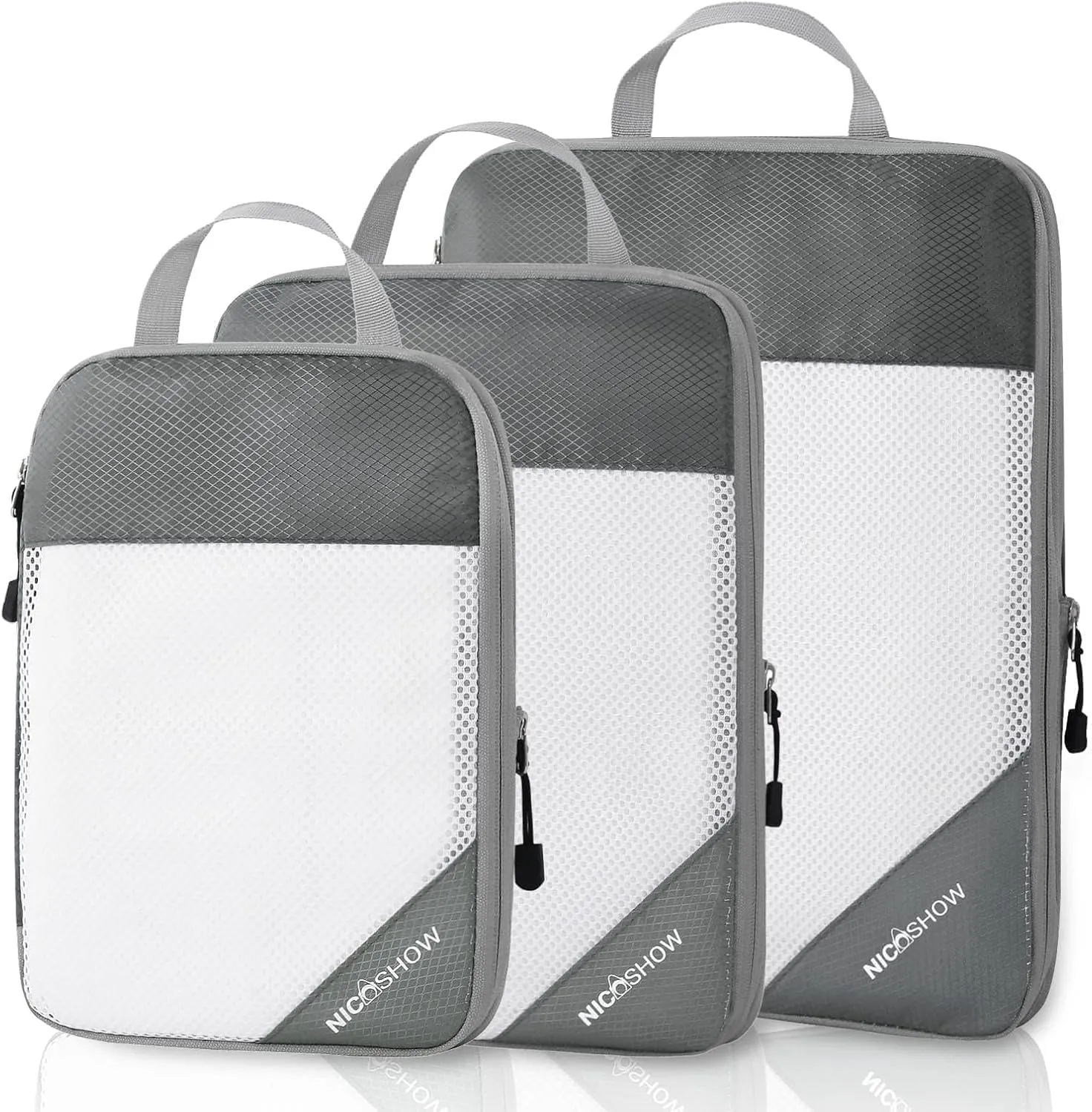 3 Set Compression Packing Cubes for Travel - Compressible, Lightweight, and Space-Saving Packing Cubes, Travel Essentials for Women, Grey