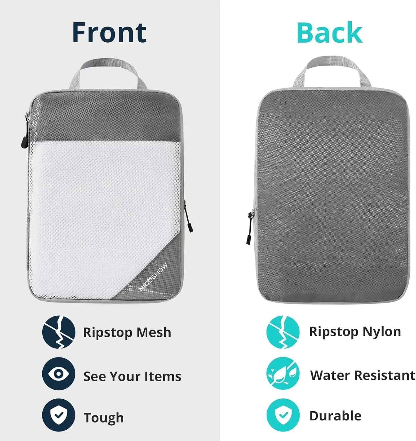 3 Set Compression Packing Cubes for Travel - Compressible, Lightweight, and Space-Saving Packing Cubes, Travel Essentials for Women, Grey