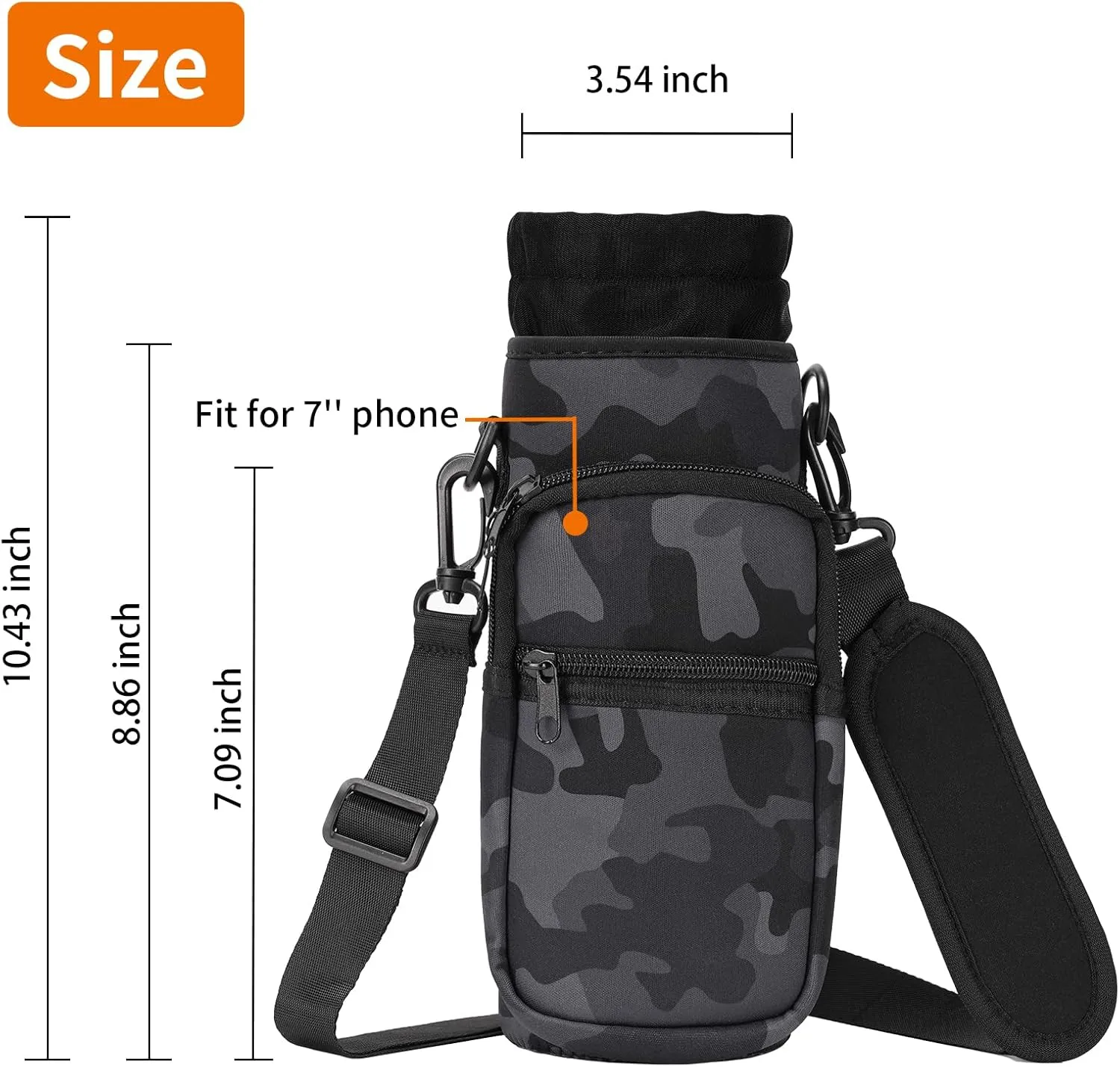 32/40/64/128 oz Neoprene Insulated Water Bottle Carrier Bag, Sling Bag Sleeve Pouch Holder with Strap & Paracord Handle and 2 Pocket for Travelling, Hiking, Camping