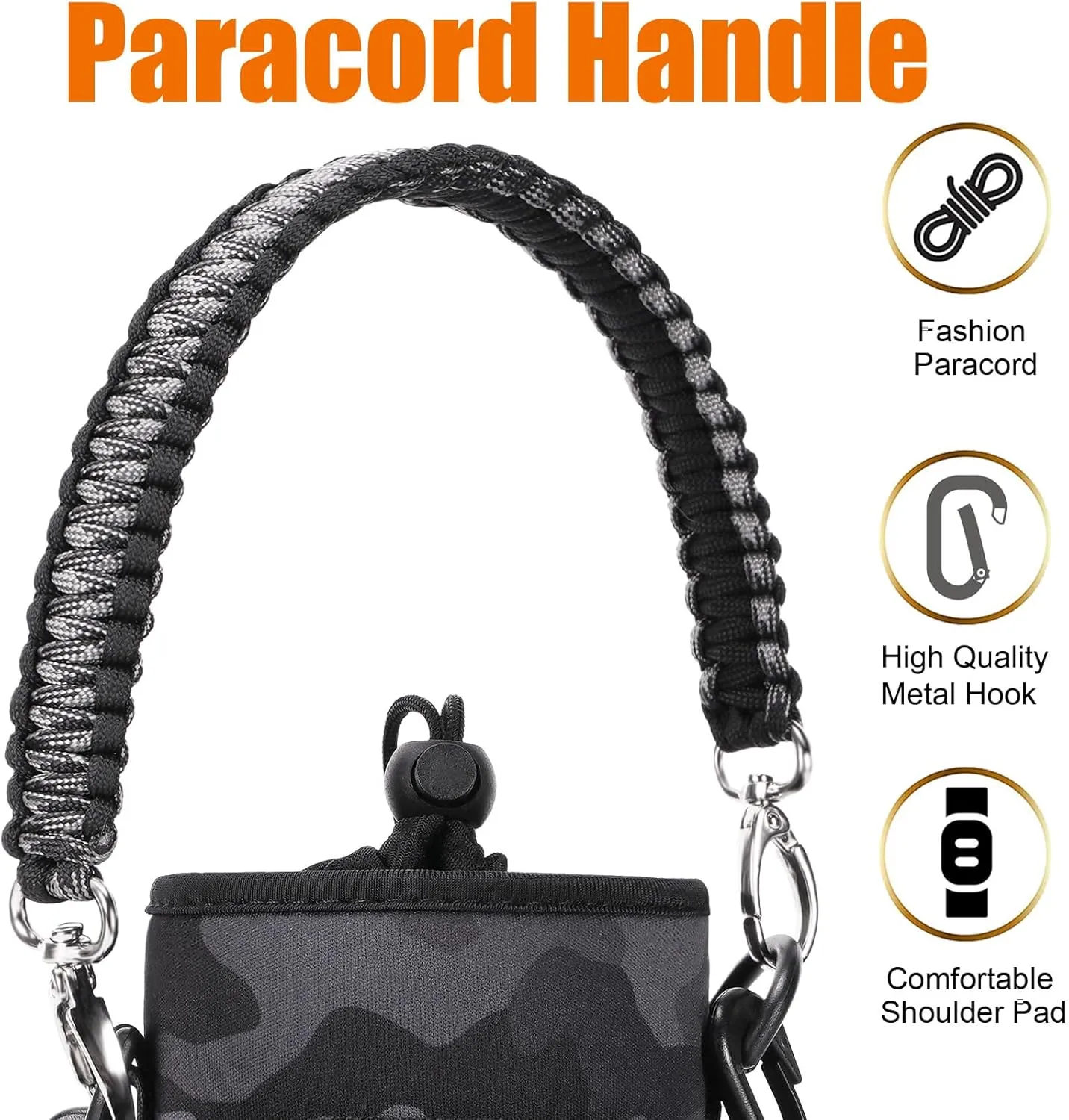 32/40/64/128 oz Neoprene Insulated Water Bottle Carrier Bag, Sling Bag Sleeve Pouch Holder with Strap & Paracord Handle and 2 Pocket for Travelling, Hiking, Camping