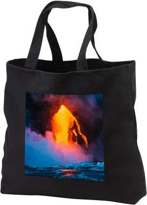 3dRose Black Tote Bag JUMBO 20w x 15h x 5d - Lava flow, Hawaii Volcanoes NP, The Big Island, Hawaii Volcanoes