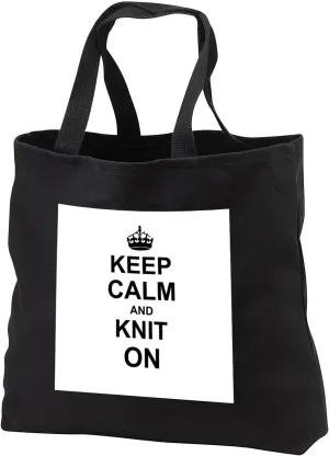 3dRose Keep Calm and Knit on - carry on knitting - Knitter hobby gifts - black fun funny humor humorous Tote Bag