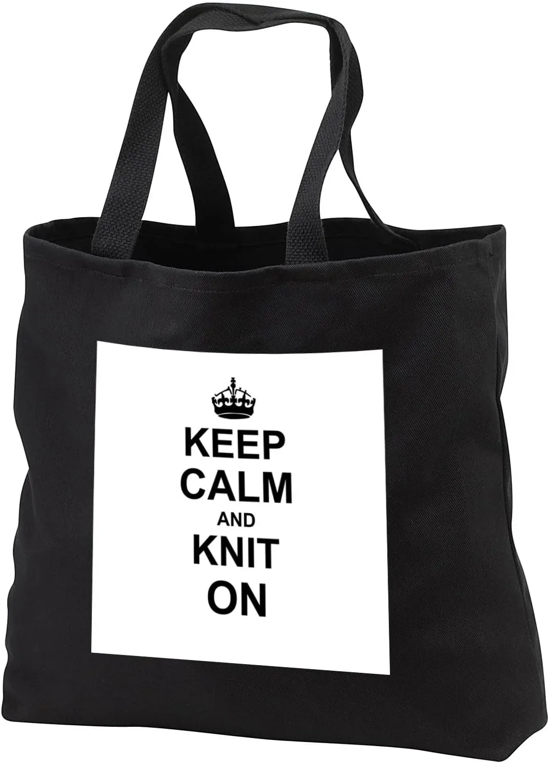 3dRose Keep Calm and Knit on - carry on knitting - Knitter hobby gifts - black fun funny humor humorous Tote Bag