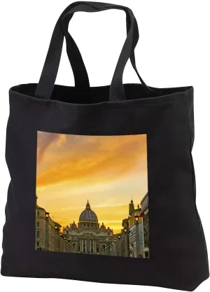3dRose Sunset and streetlights. Saint Peters Basilica, Vatican, Rome, Italy - Tote Bags (tb_344035)