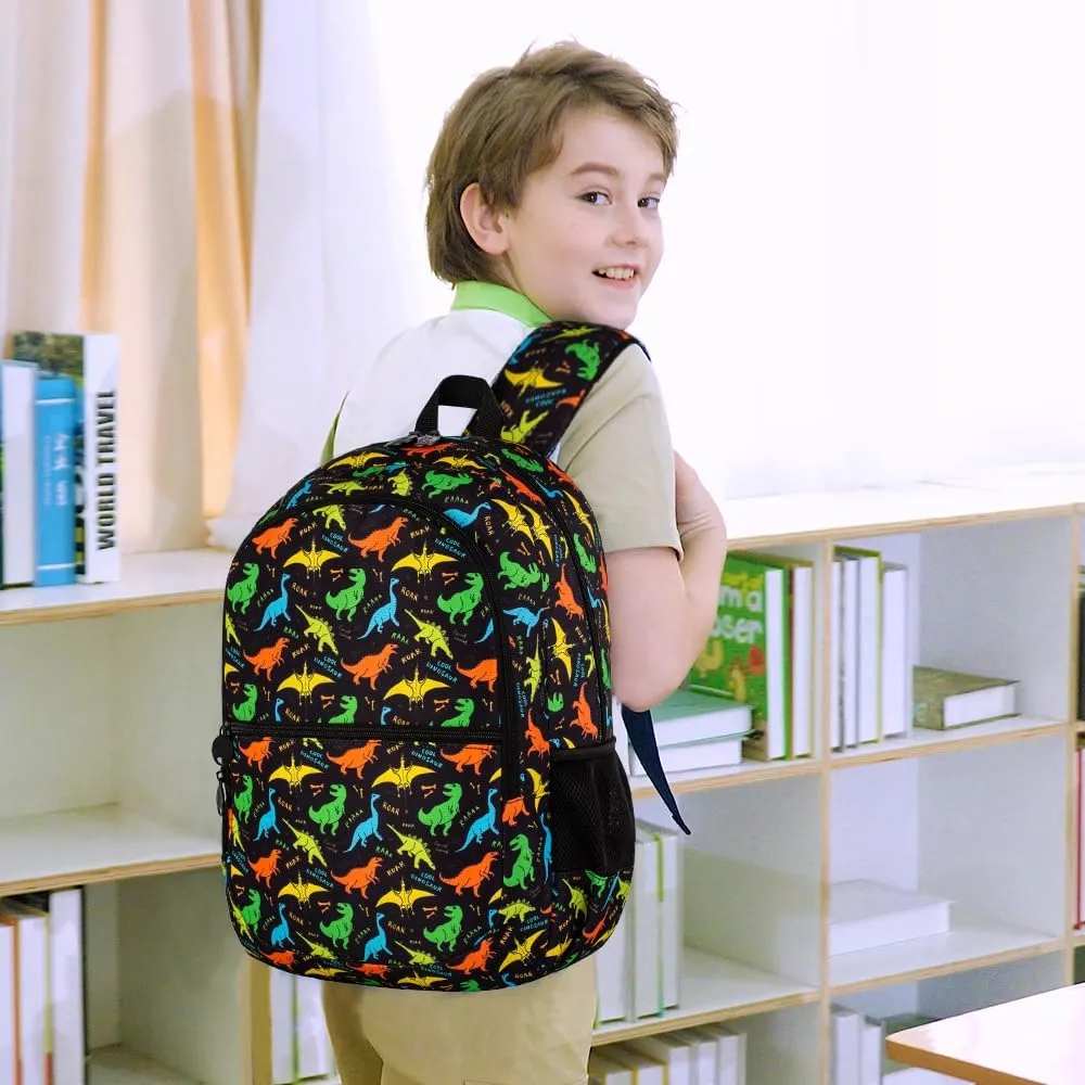 3Pcs Dinosair Backpack for Boys, 16.5" Kids Bookbag with Lunch Box，Lightweight Backpacks Set for Kindergarten/Preschool/Elementary School (Black)