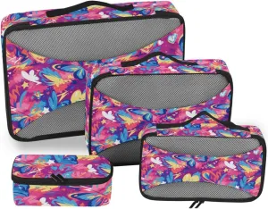 4 Pcs set organizer bags for Mesh Travel Essentials Graffiti Artwork Butterflies Hearts Purple expandable packing cubes travel