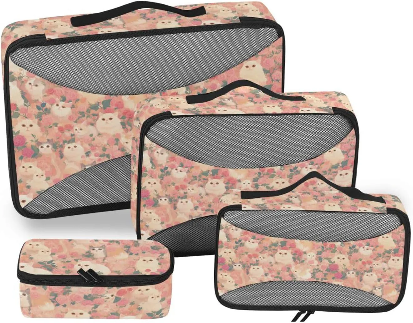 4 Pcs set organizer bags set Mesh Travel Essentials Cartoon Cute Pink Kitten portable compression packing cubes