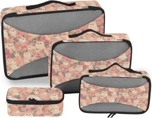 4 Pcs set organizer bags set Mesh Travel Essentials Cartoon Cute Pink Kitten portable compression packing cubes