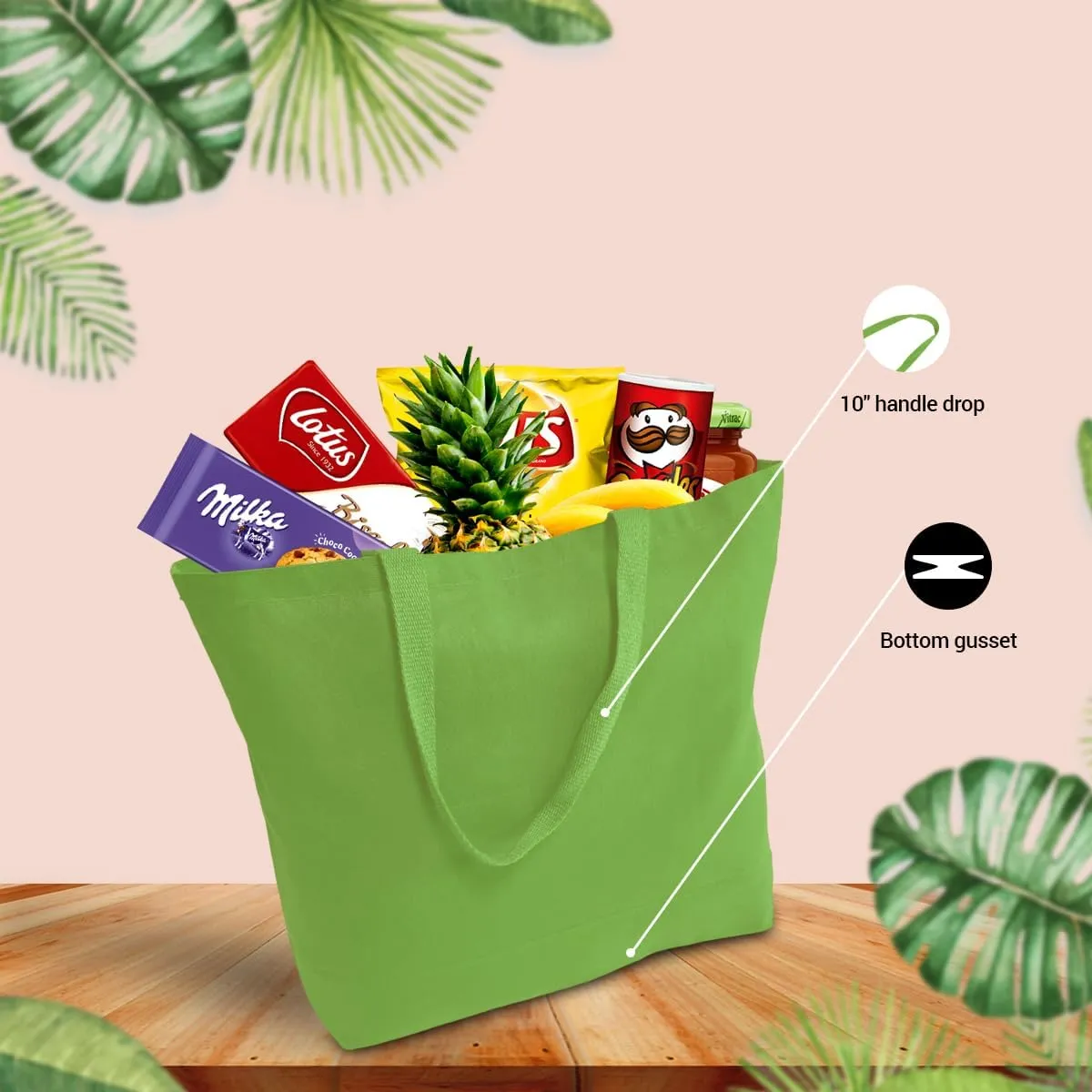5 | 6 | 12 | 24 | 48 | 192 Heavy Cotton Canvas Tote Bag Jumbo 25L Reusable Grocery Bags