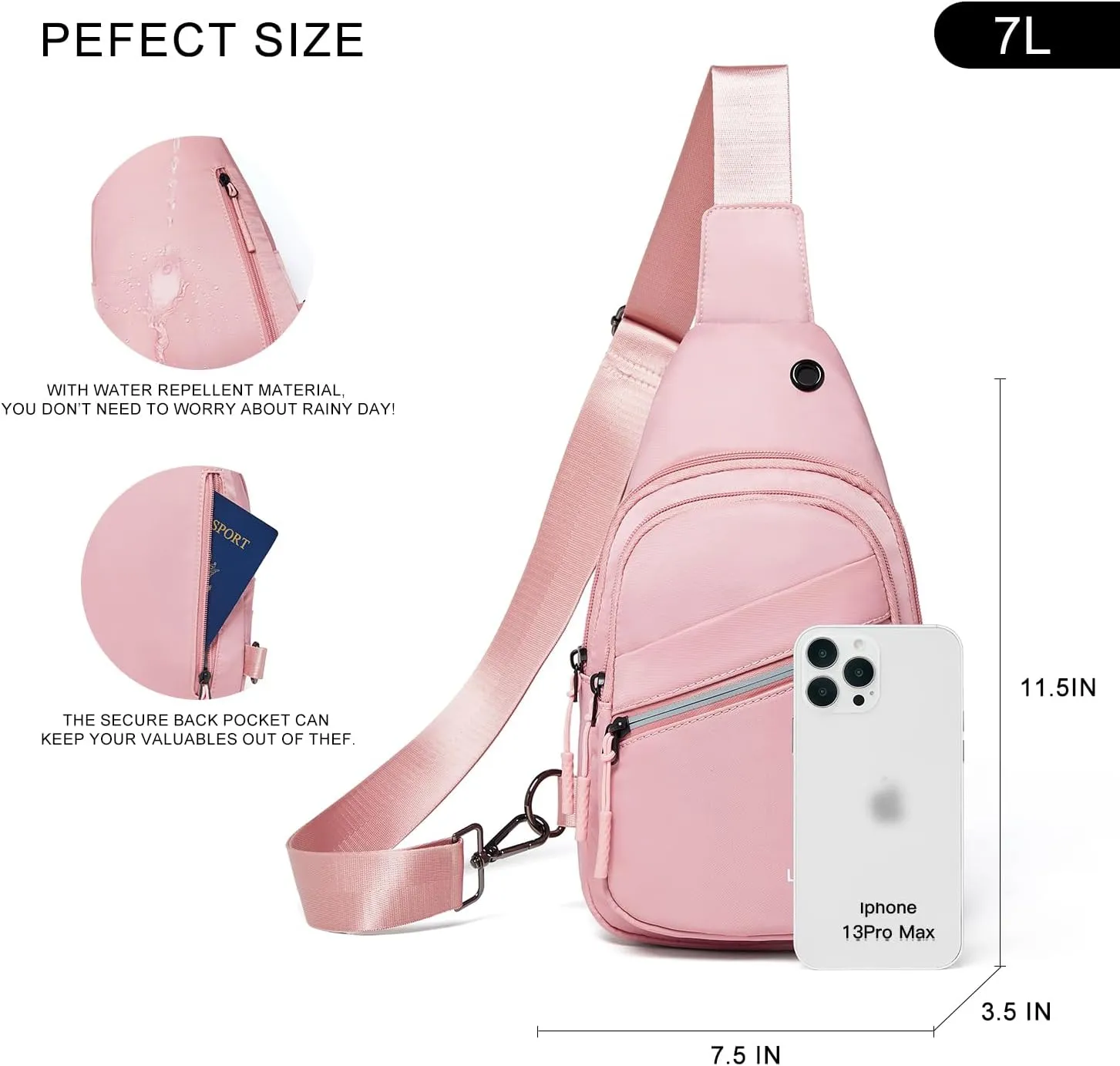7L Sling Bag For Women Men Backpack Fanny Pack Crossbody Chest Travel Shoulder Belt Bags Purse Handbag PU Leather