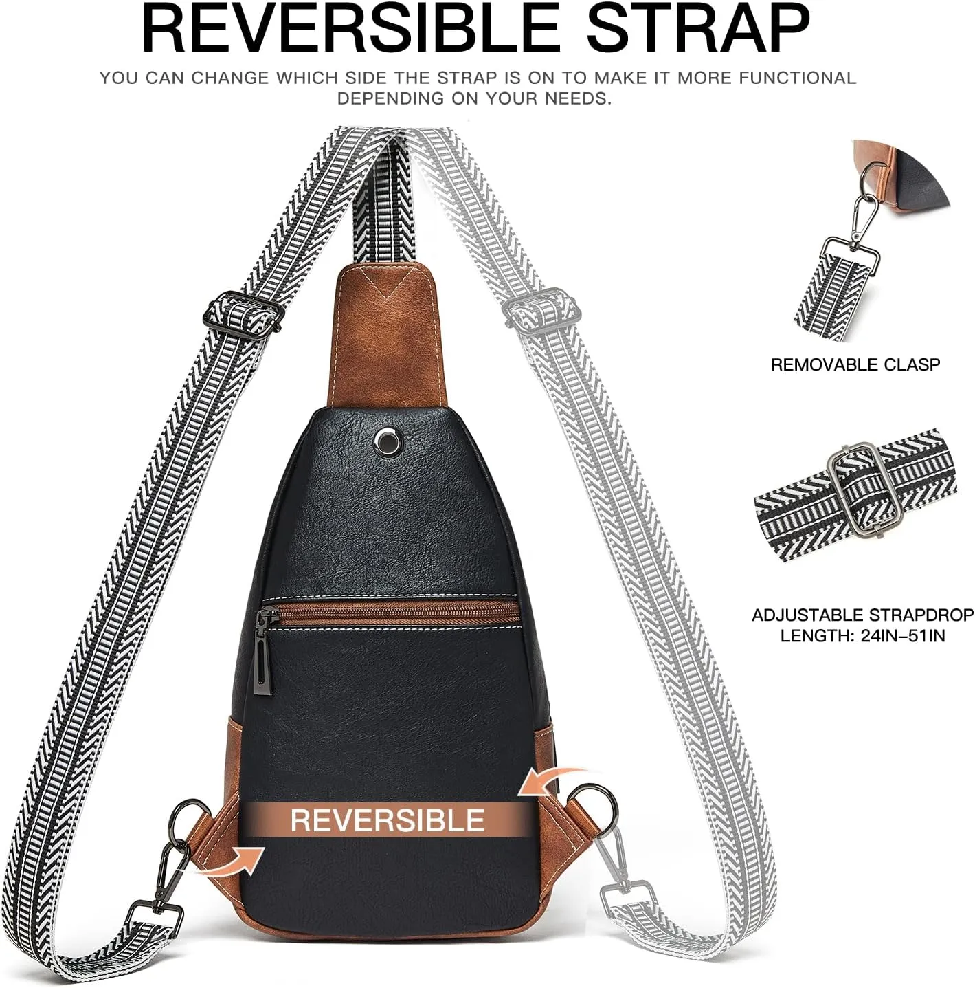 7L Sling Bag for Women Men Leather Small Sling Backpack Daypack Anti Theft Fanny Pack Crossbody Purse Travel
