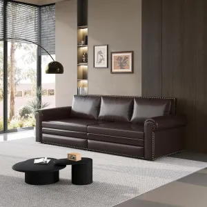 93.7" King Size Sofa Bed Couch,PU Leather 3-in-1 Convertible Pull Out Sleeper Sofa Bed,Chesterfield Sofa with Nailhead Trim and Rolled Arm,Dark Brown