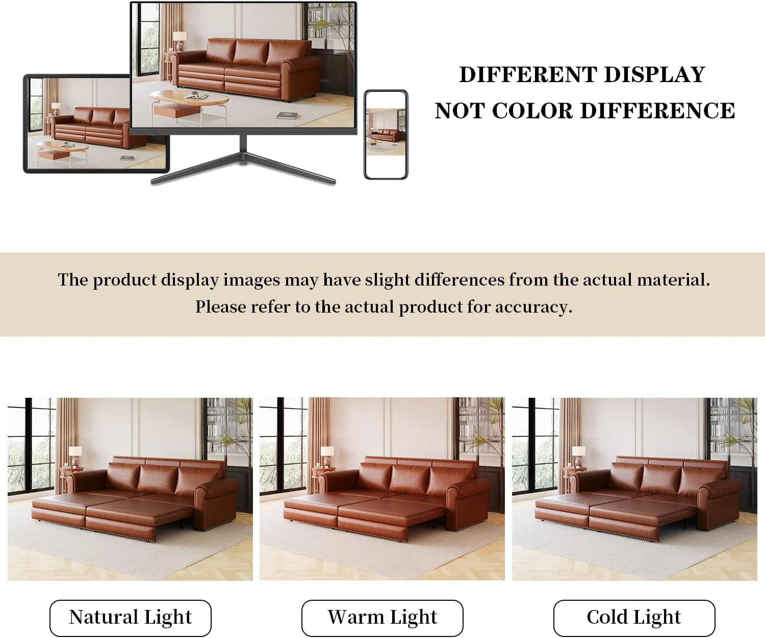 93.7" Living Room King Size Sofabed 3 in 1 Chesterfield Sofa Nailhead Trim Convertible Sleeper, Faux Leather Upholstered Chaise Daybed Oversized Loveseat 3Seater Sofa&Couch W/Pull Out Sleep Couch Bed