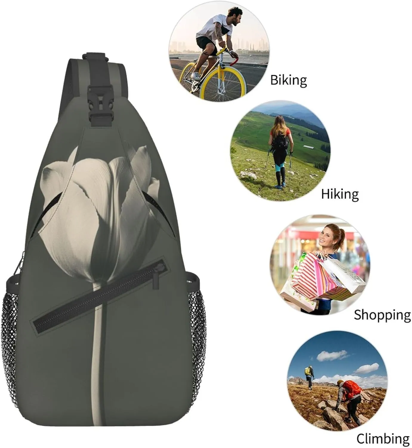 A Single Tulip Sling Bag For Men Crossbody Backpack,Women Shoulder Bag For Travel Sport