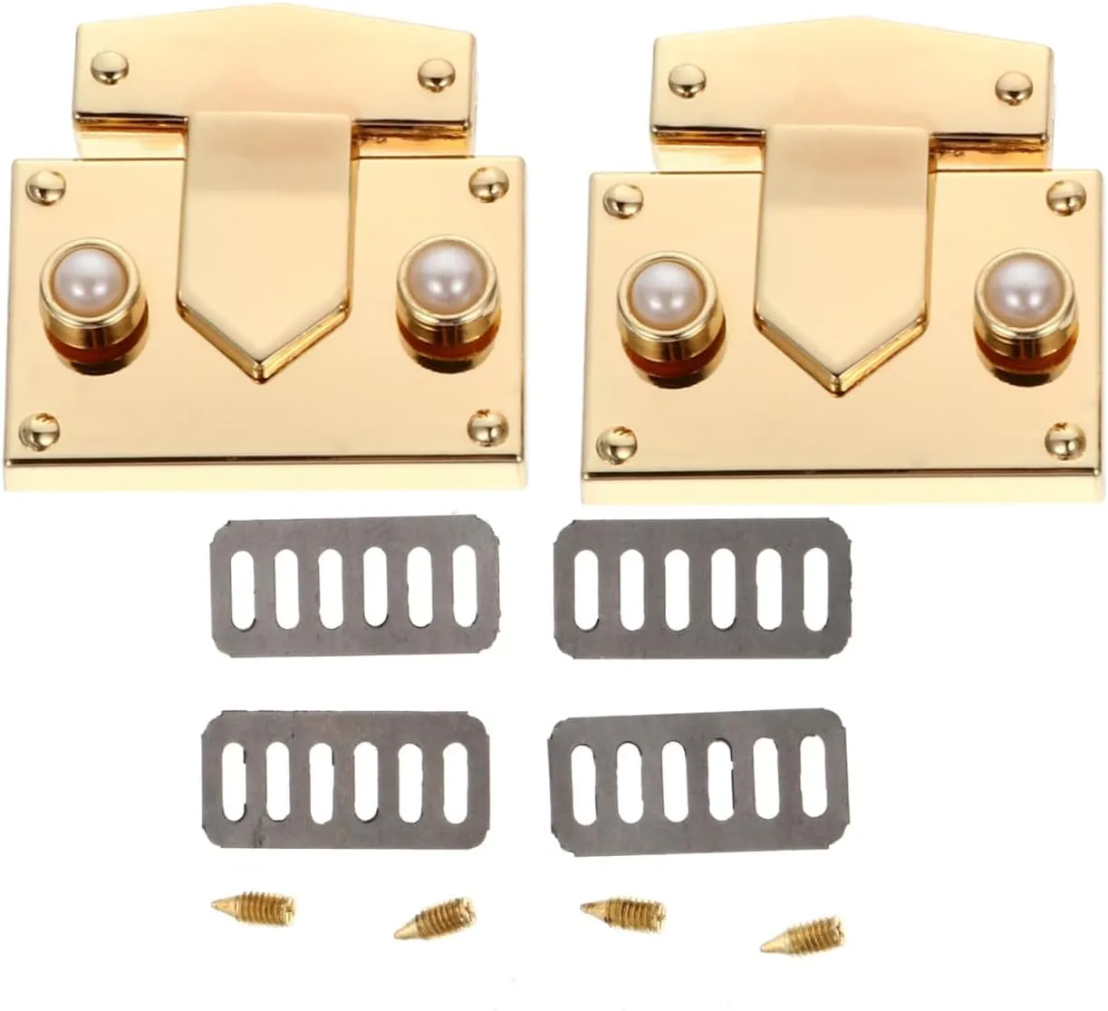 ABOOFAN 2Pcs Bag Closure Locks Square Clasp Turn Lock with Pearl Metal Clutches Closure Purse Lock for DIY Handbag Shoulder Bag Leather Craft Purse Making Accessories