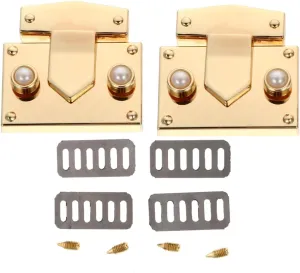 ABOOFAN 2Pcs Bag Closure Locks Square Clasp Turn Lock with Pearl Metal Clutches Closure Purse Lock for DIY Handbag Shoulder Bag Leather Craft Purse Making Accessories