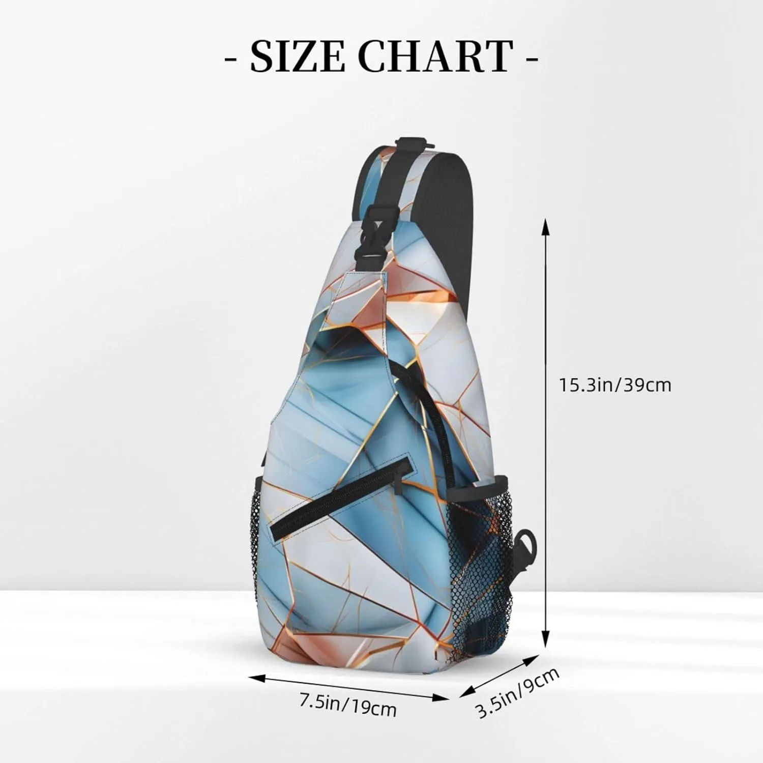 Abstract Blue Pink Marble Geo Sling Bag Crossbody Bag for Men Women, Daypack Chest Backpack Shoulder Bag for Travle Hiking