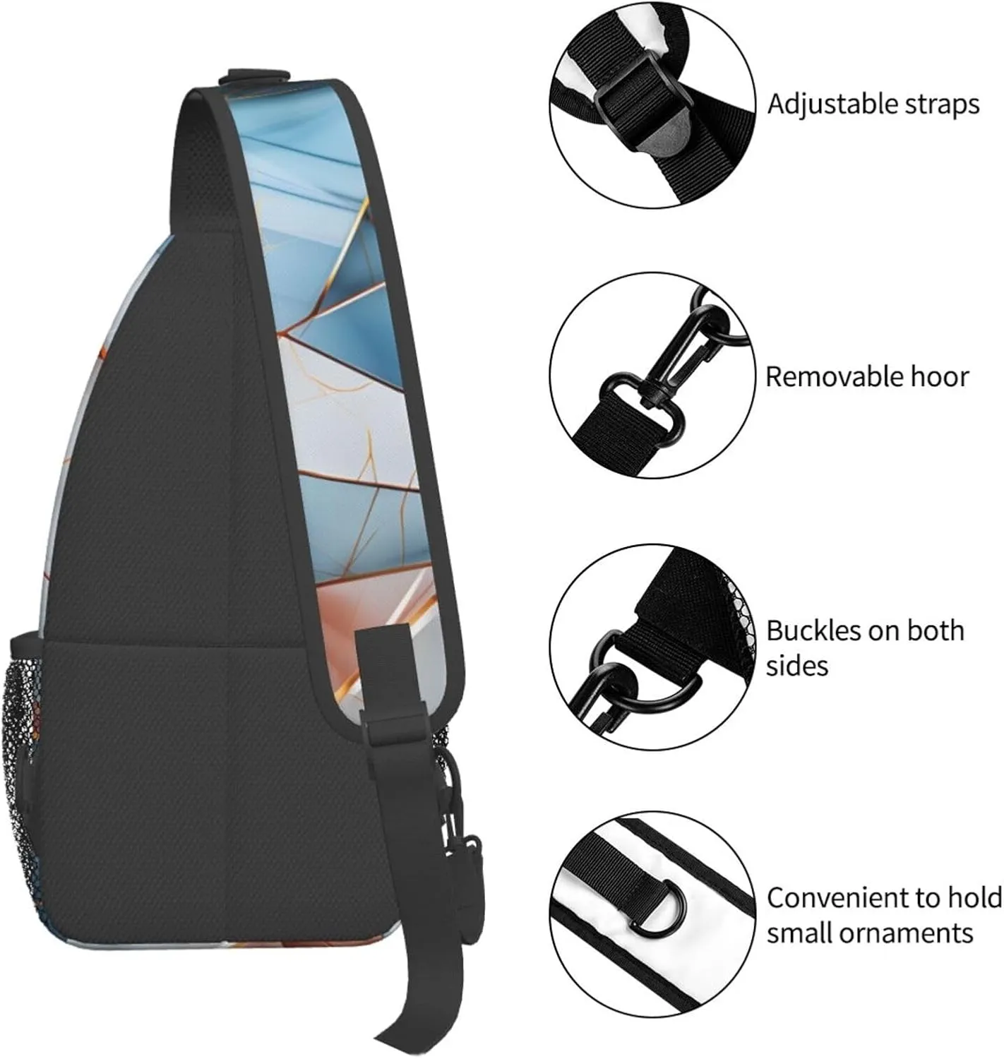 Abstract Blue Pink Marble Geo Sling Bag Crossbody Bag for Men Women, Daypack Chest Backpack Shoulder Bag for Travle Hiking