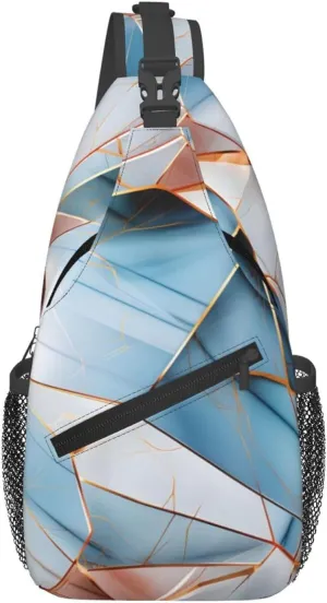 Abstract Blue Pink Marble Geo Sling Bag Crossbody Bag for Men Women, Daypack Chest Backpack Shoulder Bag for Travle Hiking